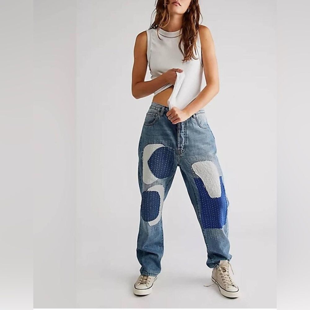 New Free People x Sandrine Rose Harem Patch Jeans Size 26